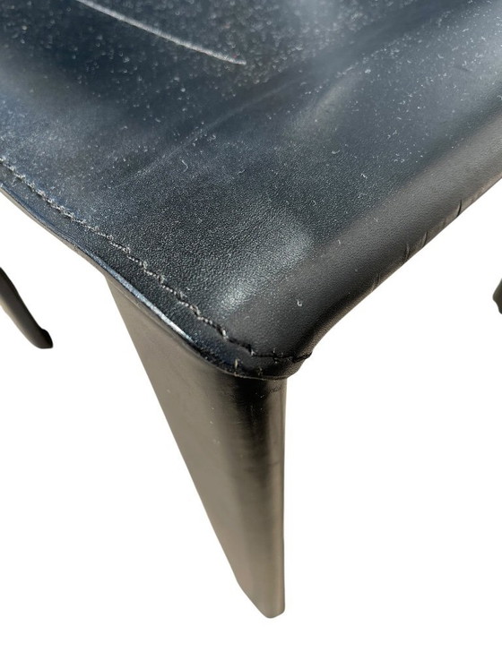 Image 1 of 6 schwarze Leder-Esszimmerstühle Carol von Carlo Bartoli für Matteo Grassi