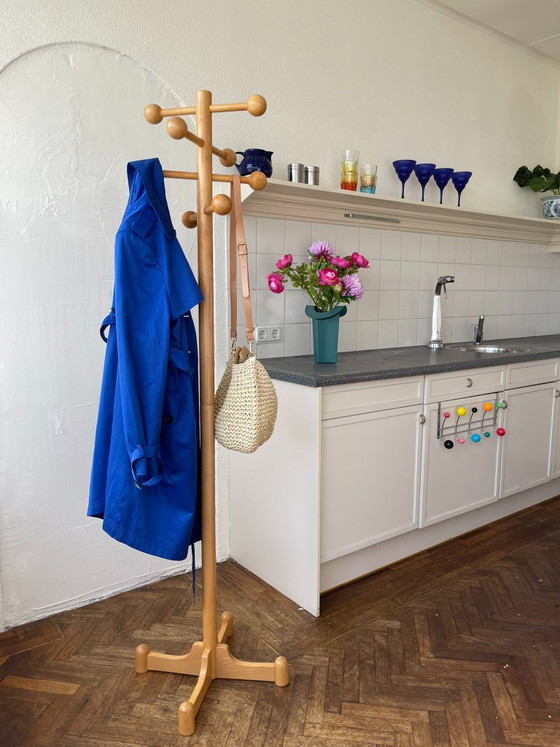 Vintage Postmodern Standing Coat Rack, Solid Beech Wood, 1970s/1980s, Beige (photo 2 of 6)