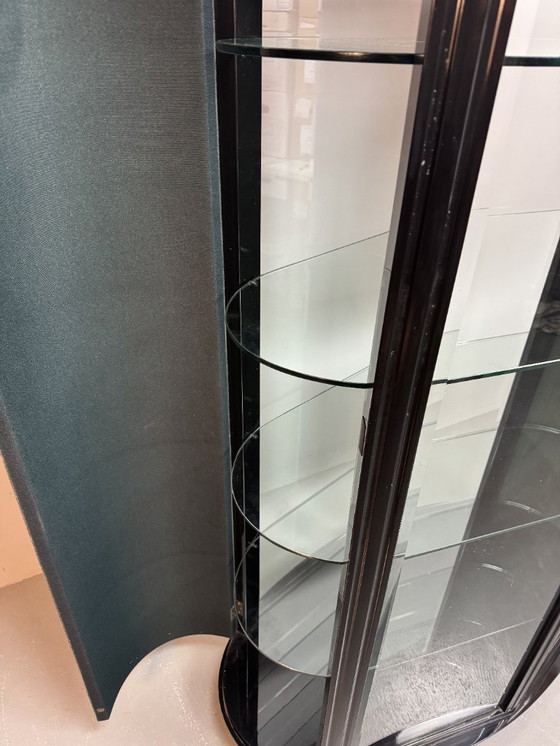 Image 1 of Rare Mid-Century Italian Design Glass Display Cabinet with White Leather Doors in Black Wooden Frame by Rossi di Albizatte. 