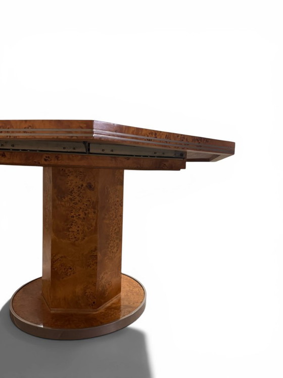 Image 1 of Mario Sabot Extendable Dining Table - Burl Wood & Metal (1970s)