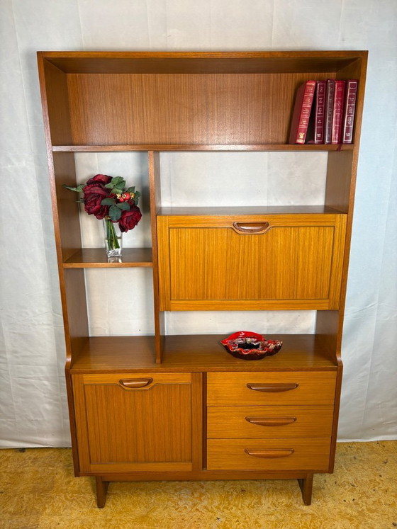 Image 1 of Mid-Century Retro Vintage Room Divider / Shelving. Unit by Stonehill -  Stateroom Range 1970s.   Cocktail Flap • Drawers • State