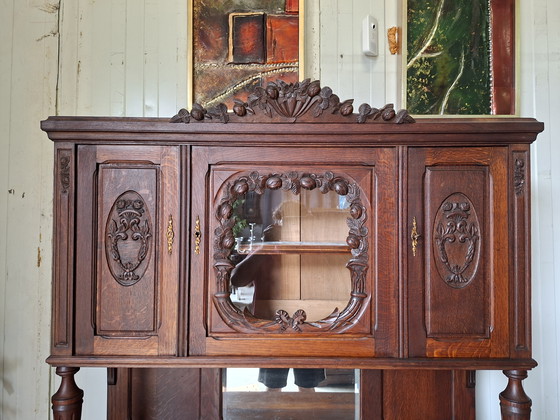 Image 1 of Antieke buffetkast, servieskast, wandmeubel afm. 130x47cm en 213cm hoog
