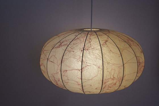 Image 1 of Italian Coccoon Pendant Lampshade Mid Century Modern Resin Large Hanging Light Vintage 1960s