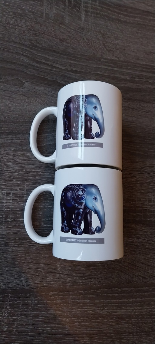 Extremely rare set of Elephant Parade mugs 2013 Stardust by Gudrun Hauser