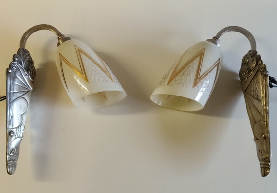 Art Deco Wall lights in bronze and glass - mid-20th century, Silver (photo 14 of 15)