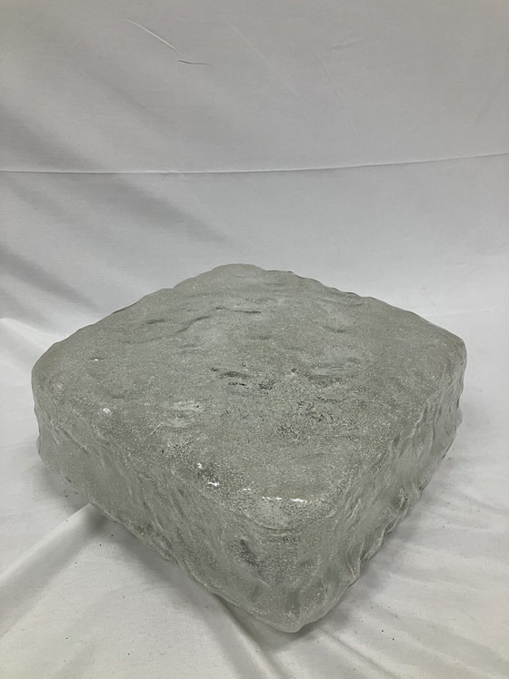 Image 1 of Vintage ijsglas vierkante plafondlamp jaren 70 design