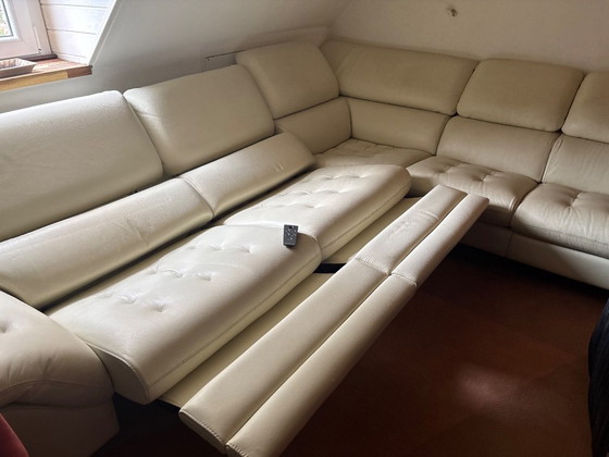 Image 1 of 🛋️ Roche Bobois – CINETIQUE 2 Full Relax MOTORISIERTES Sofa – Ecru-Leder – Komplettkonfiguration
