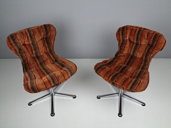 Set van 2 Vintage Draaifauteuils, Jaren 70 – Draaistoelen, Chrome, Textile (photo 3 of 10)