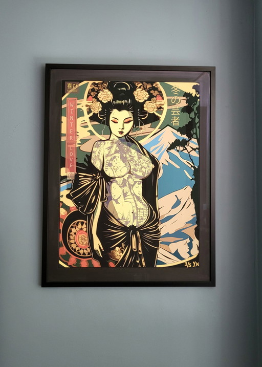 Yorokobi - Papel de algodón texturizado con motivos japoneses "Amor de invierno" para las cuatro estaciones