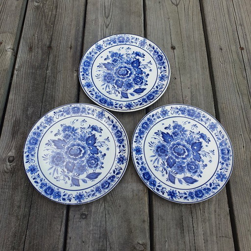 Echte Delfts Blauwe wandborden 3 stuks uit 1950
