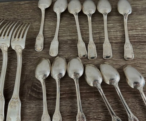 Image 1 of 37-delige verzilverde bestekset van Emile Bergeron, voorzien van keurmerk.