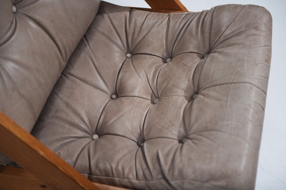 Image 1 of Fauteuil pliant Kon Tiki en cuir rare, conçu par Gillis Lundgren pour IKEA Suède.