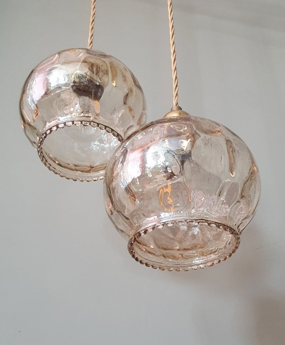 Set vintage di lampade a sospensione color ambra con vetro testurizzato – Metal (photo 7 of 16)