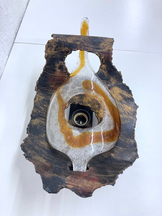 Image 1 of Lampada da parete brutalista in metallo e vetro design anni '60-'70