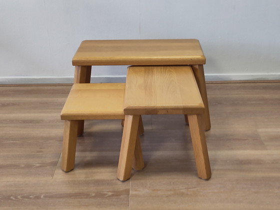 Image 1 of Vintage set of side tables in oak, brutalist