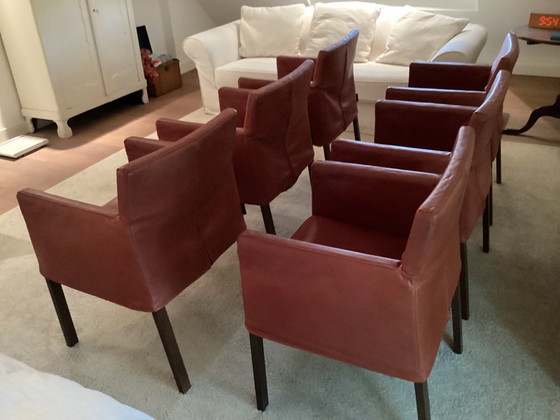 Image 1 of 6 sedie da pranzo in pelle di Gerard van den Berg, modello Fellini