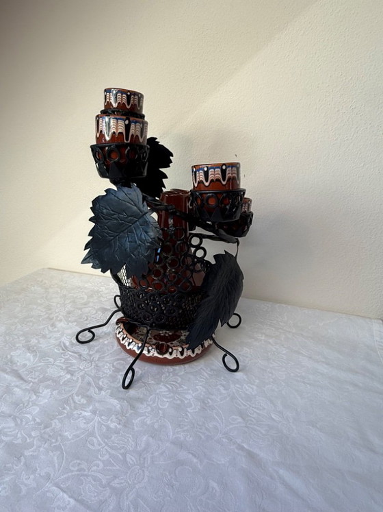 Juego de decantador de cerámica Troyan con soporte de hierro forjado, 6 tazas y cenicero. – Vasos y jarras (photo 6 of 13)