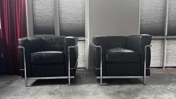Image 1 of Le Corbusier Cassina LC2 Armchairs (2x) with Le Corbusier Hocker LC2