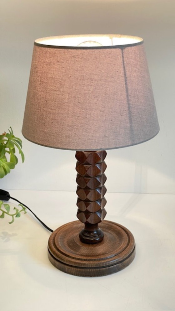 Image 1 of Vintage Geometric Wooden Lamp in the Style of Charles Dudouyt
