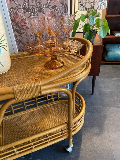 Vintage rattan serving trolley