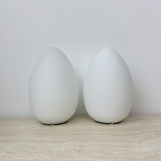 Image 1 of Set van 2 vintage eivormige glazen tafellampen, 1970