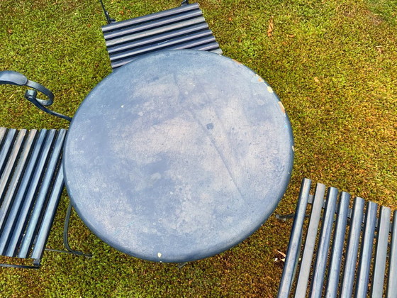 Blue Metal Folding Garden Set. (photo 5 of 5)