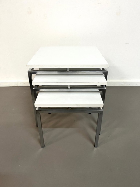 Image 1 of 3 White side tables by Stiemsma, Netherlands, 1970s.