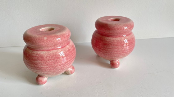 Image 1 of Pair of Pink Ceramic Candle Holders