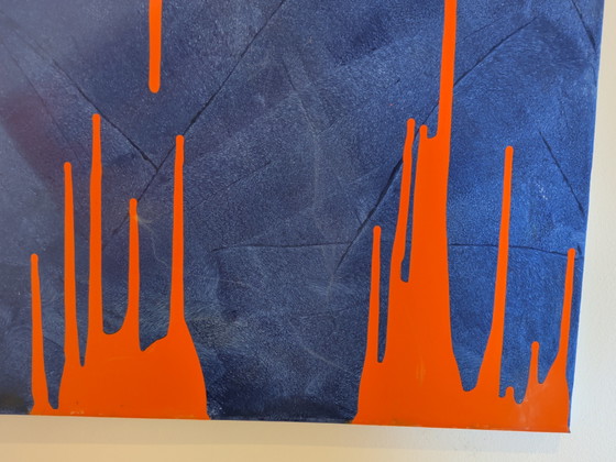 Image 1 of Blue and orange abstract painting 