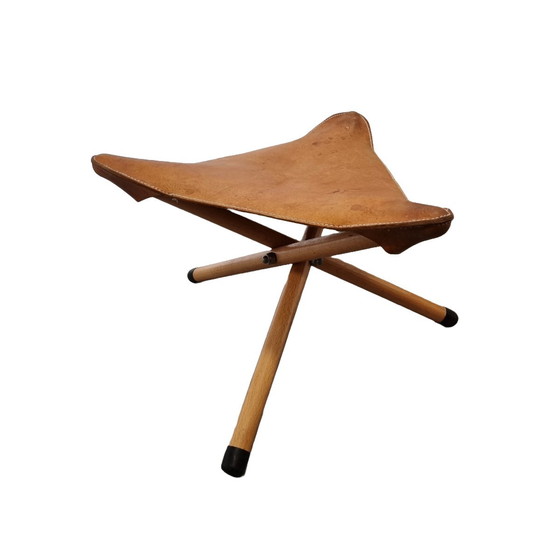 Image 1 of Vintage leren driepoot krukje