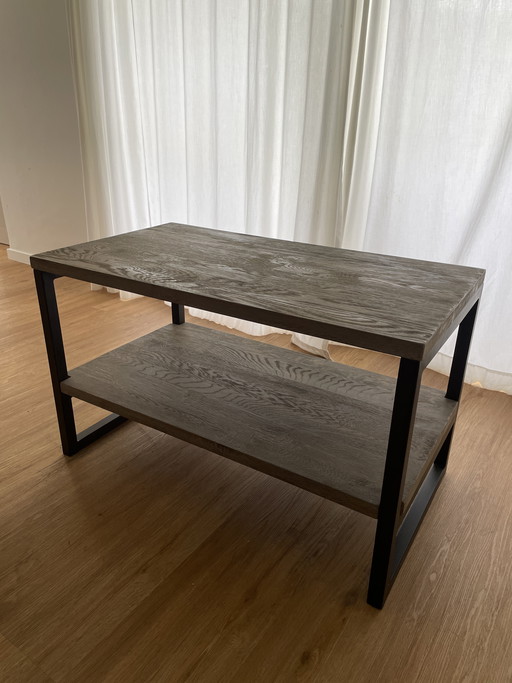 Coffee table – solid wood & black metal frame