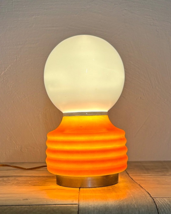 Lampada sferica vintage - Vetro opalino - Space Age - Anni '70 - Fungo, Lampade da tavolo, Arancione (foto 2 di 11)