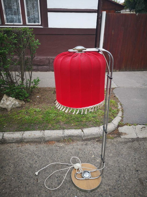 Mid-Century Chrome Plated Floor Lamp with Red Shade, 1960s