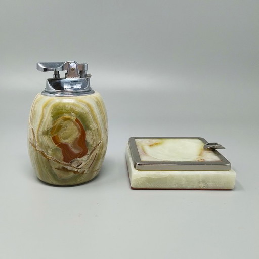 Juego de encendedor de mesa y cenicero italiano de ónix y cromo, estilo moderno de mediados de siglo, 1960. (photo 2 of 8)