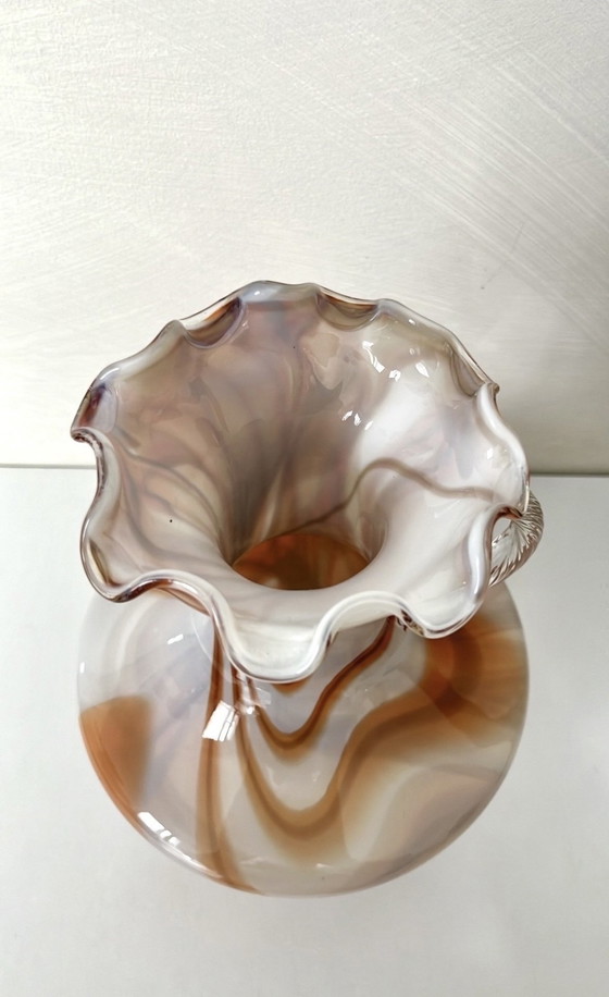 Image 1 of Vaso vintage in opalino di Murano arancione e bianco degli anni '70