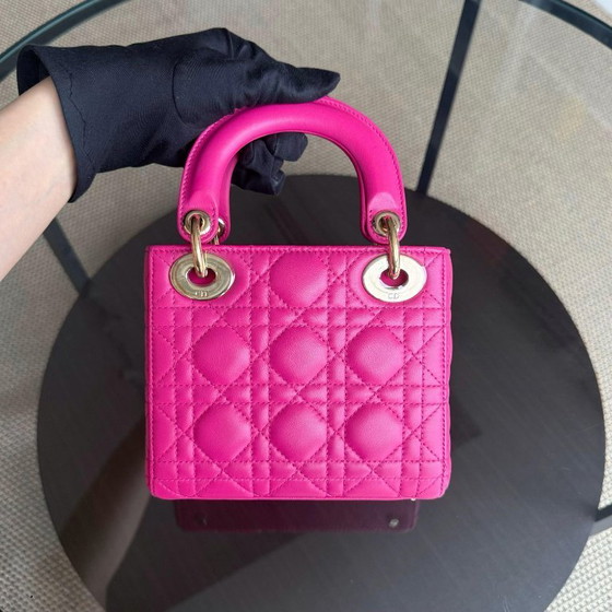 Image 1 of DIOR LADY MINI - CANNAGE LAMSLEER FELROZE GOUDEN BESLAG VERSTELBARE BAND