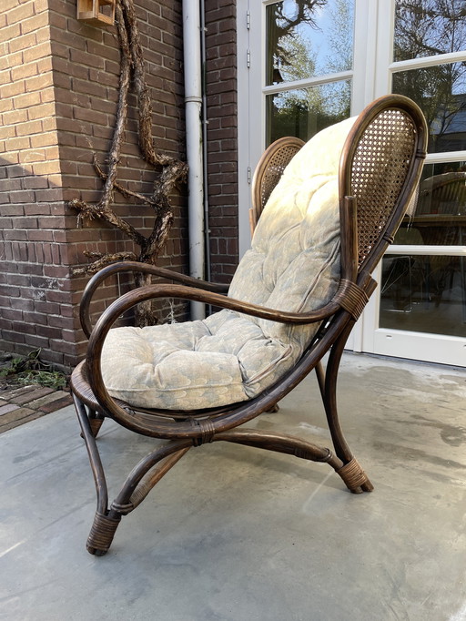 Vintage rotan en wicker bergère oorfauteuil Gio Ponti stijl