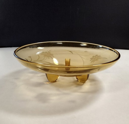 ciotola color ambra su gambe con motivo floreale