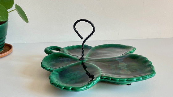 Image 1 of Vintage Enameled Ceramic Barbotine Dish