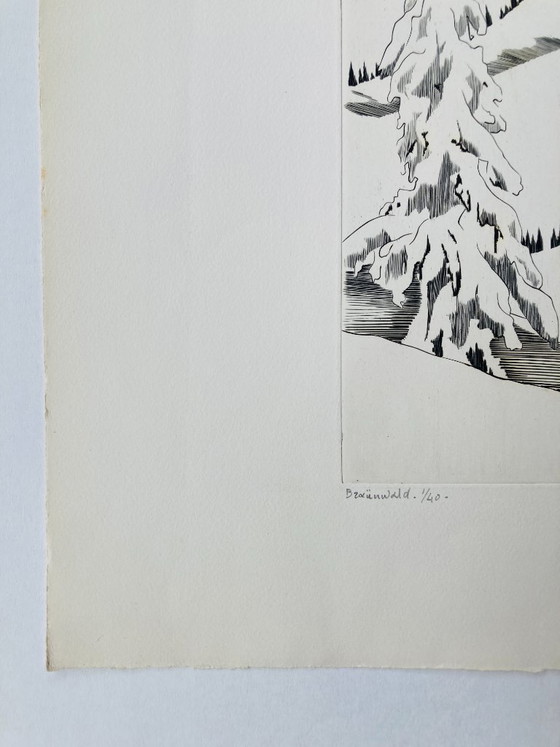Image 1 of Yves Tregan - Vintage Etching - Abstract Mountain Landscape