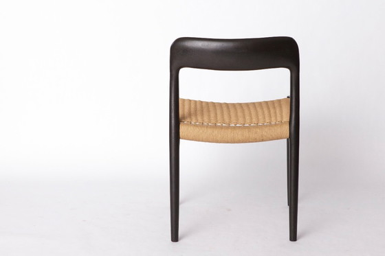 Image 1 of Set of 3 Niels Møller Chairs — 1 Armchair & 2 Side Chairs, Model 56 + 75, Black Danish Design, 1950s Mid-Century Modern