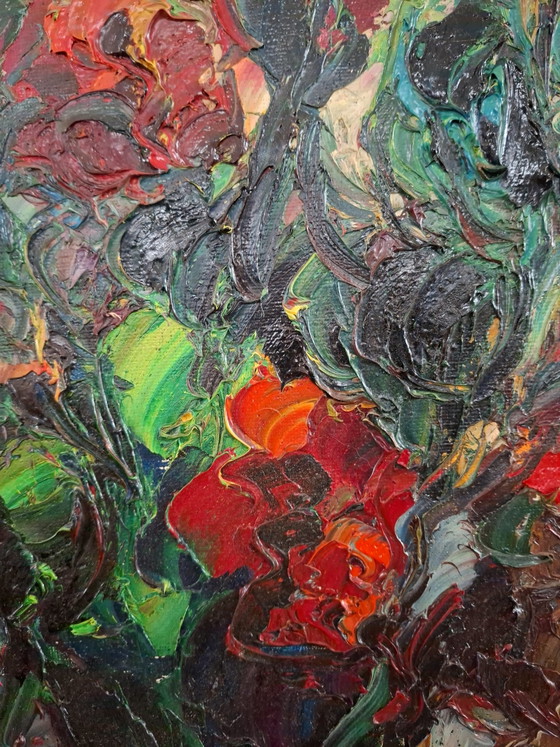 Original Oil Painting Jan Makkes – Colorful Floral Still Life (Impasto)Omschrijving: (photo 5 of 8)