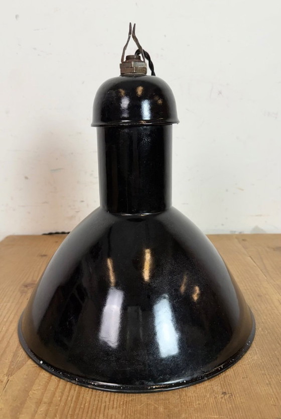 Image 1 of Black Enamel Industrial Pendant Lamp from AEG, 1930s