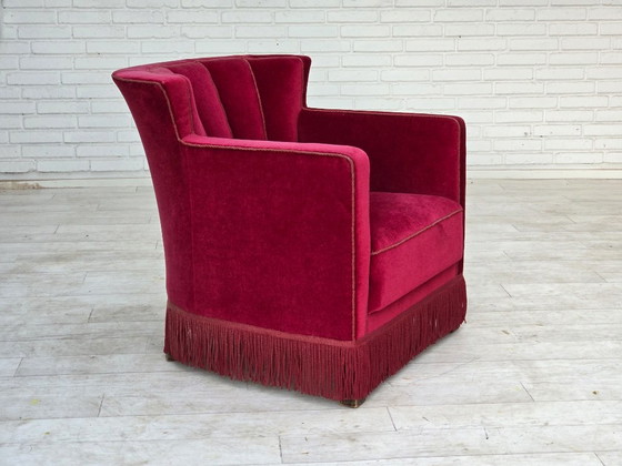 Años 60, Sillón Relax danés, Terciopelo de Mueble Rojo, Patas de Madera de Fresno. – Sillones, Velvet, Wood (photo 25 of 25)