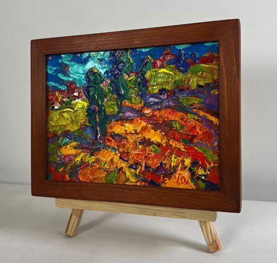 Image 1 of Original Oil Painting Day Field Landscape In the autumn meadows