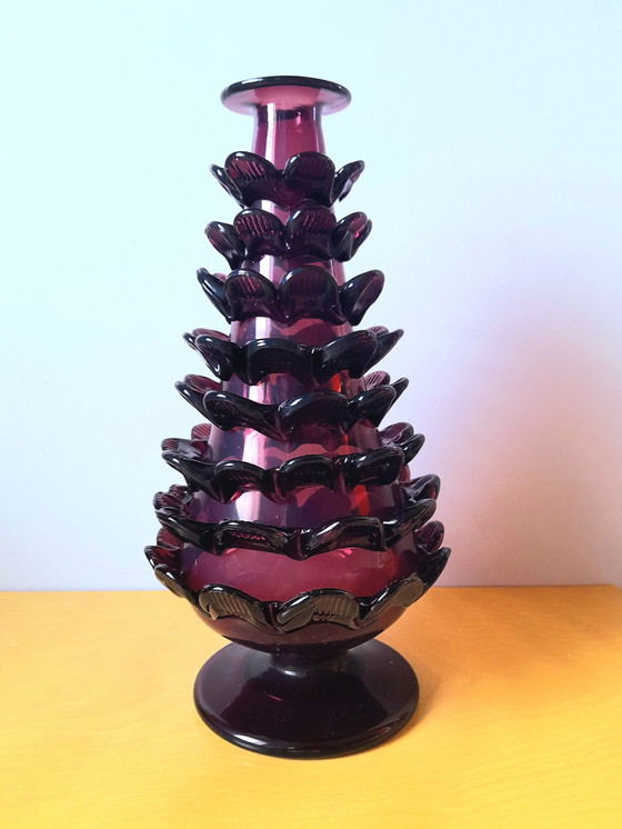 Image 1 of Jarrón de cristal soplado con piñas 1970