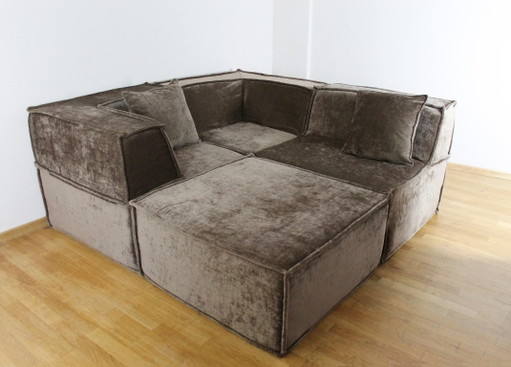 NEW, sofa, 70s, vintage, mid century, style, velvet, brown