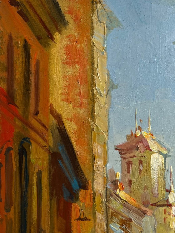 Image 1 of Original Oil Painting Day City Landscape Walking along the street of the city