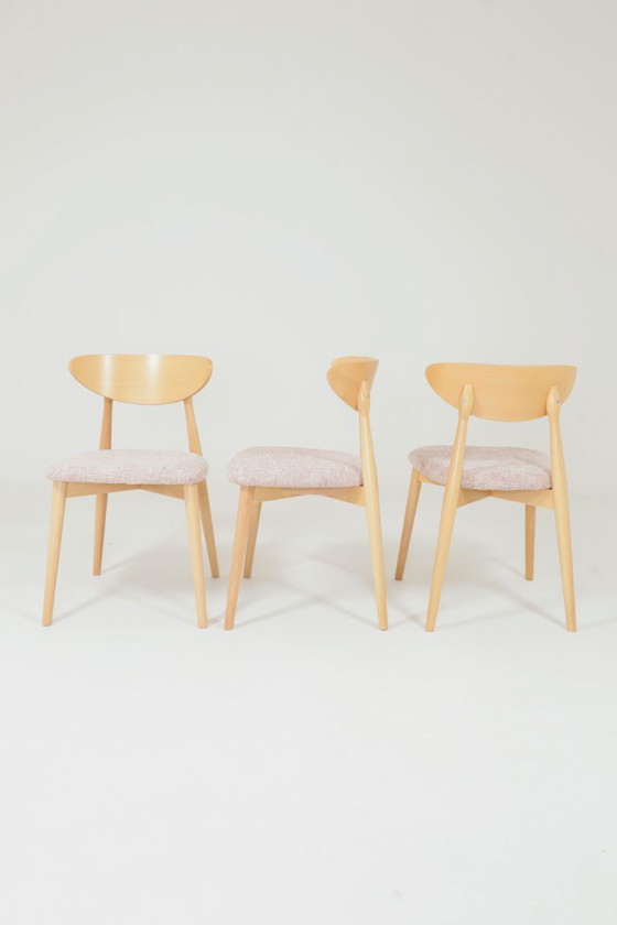 Image 1 of Rose clair Lot de 6 chaises de salle à manger design scandinave en bois naturel
