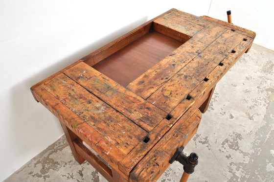 Image 1 of Vintage beuken- en eikenhouten werkbank Nooitgedagt / kookeiland